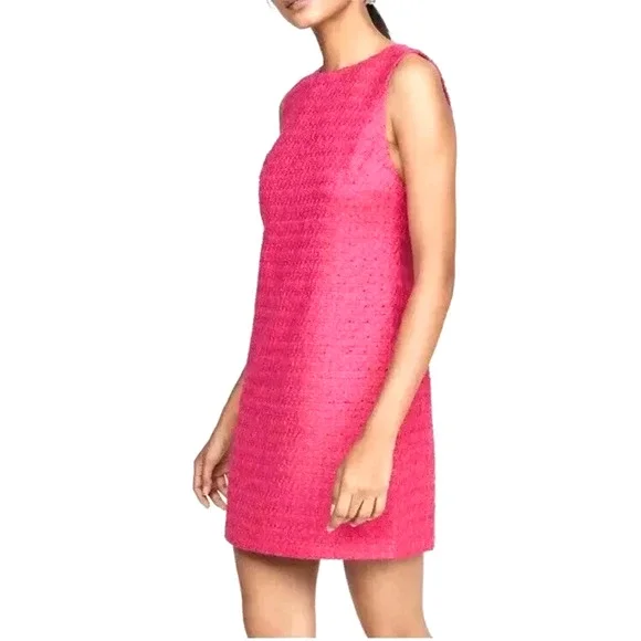 Alice + Olivia Clyde Pink Tweed Boucle Sheath Sleeveless Dress Back Zip Mini 4 S - Picture 2 of 10